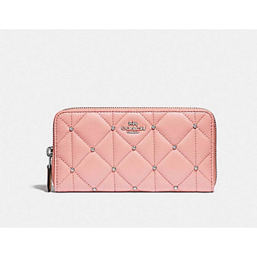 COACH Quilted Studded Zip Wallet NWT Petal Pink